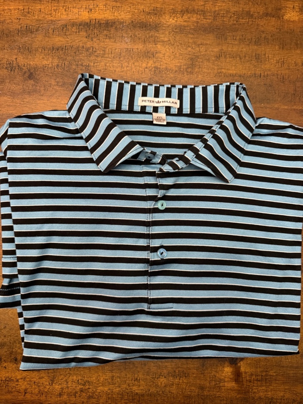 Peter Millar Blue and Black Striped Golf Polo